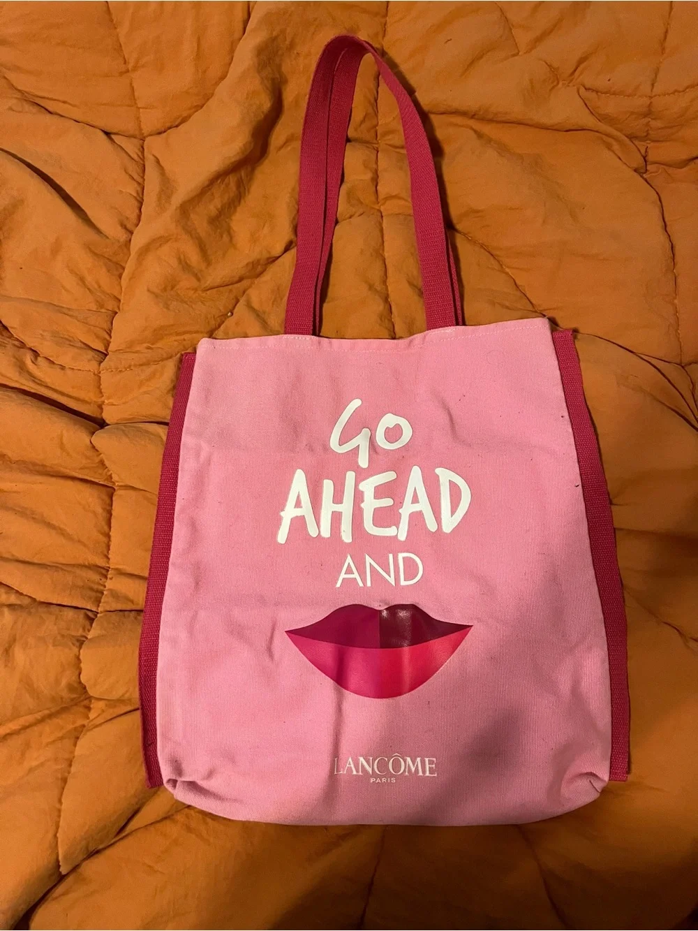 Vintage Lancôme Paris Pink “Go Ahead and” Lips Tote Bag | Large Cosmetic/Market